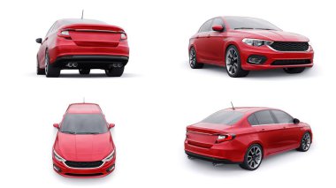 SetCompact Spor Araba Ailesi Sedan 3d illüstrasyon