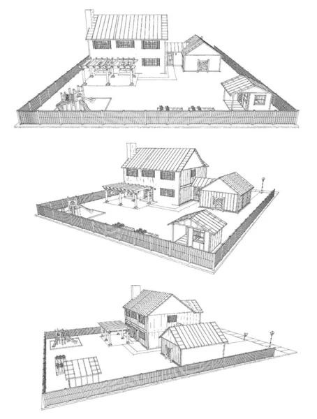 Иллюстрация Современный Дом Садом Гаражом Рендеринг — стоковое фото