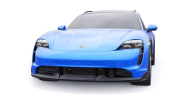 Fransa, Paris 27 Şubat 2022 Porsche Taycan Turbo S Cross Turismo 2022. Şehir ve kırsal bölgeler için elektrikli spor vagon. 3d oluşturma