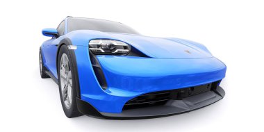 Fransa, Paris 27 Şubat 2022 Porsche Taycan Turbo S Cross Turismo 2022. Şehir ve kırsal bölgeler için elektrikli spor vagon. 3d oluşturma