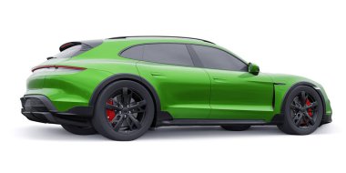 Fransa, Paris 27 Şubat 2022 Porsche Taycan Turbo S Cross Turismo 2022. Şehir ve kırsal bölgeler için elektrikli spor vagon. 3d oluşturma