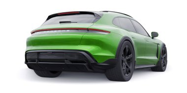 Fransa, Paris 27 Şubat 2022 Porsche Taycan Turbo S Cross Turismo 2022. Şehir ve kırsal bölgeler için elektrikli spor vagon. 3d oluşturma