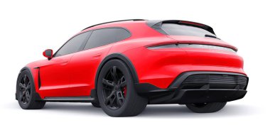 Fransa, Paris 27 Şubat 2022 Porsche Taycan Turbo S Cross Turismo 2022. Şehir ve kırsal bölgeler için elektrikli spor vagon. 3d oluşturma