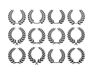 Laurel leaf Wreath Clip art vector of Laurus Nobilis tree silhouette Clipart, isolated on white background.