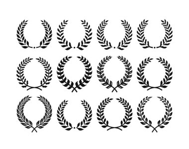 Laurel leaf Wreath Clip art vector of Laurus Nobilis tree silhouette Clipart, isolated on white background.