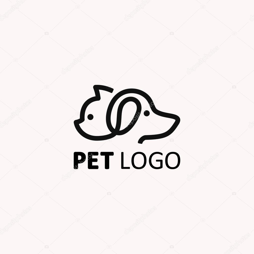 Pet shop lineart symbol vector of pets store Logo outline Dog and Cat clip art icon