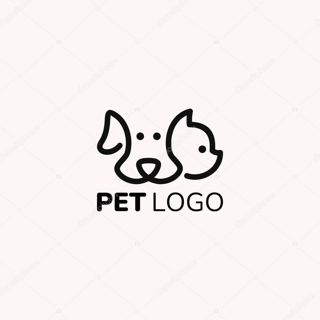 Pet shop lineart symbol vector of pets store Logo outline Dog and Cat clip art icon