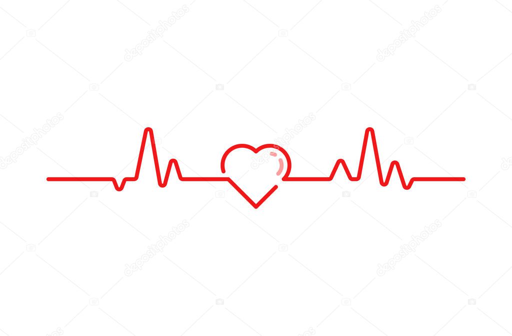 Heart beat cardiogram line pulse clipart cardiology wave symbol vector of Heartbeat rhythm love lineart, isolated on white background.