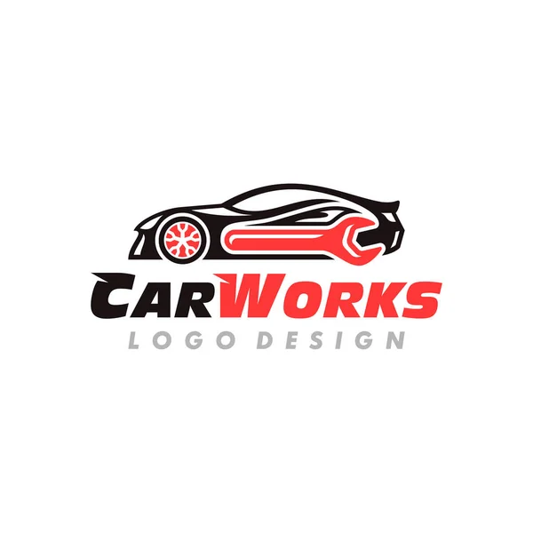 Vettore Logo Riparazione Auto Automobile Con Simbolo Chiave Inglese Isolato — Vettoriale Stock