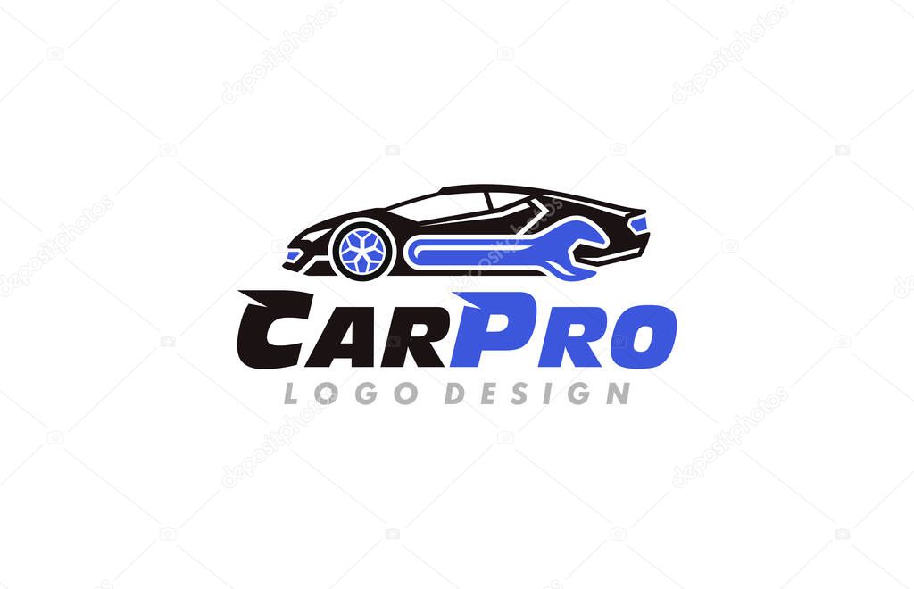 Car Repair logo vector of automobile with wrench symbol, isolated on white background