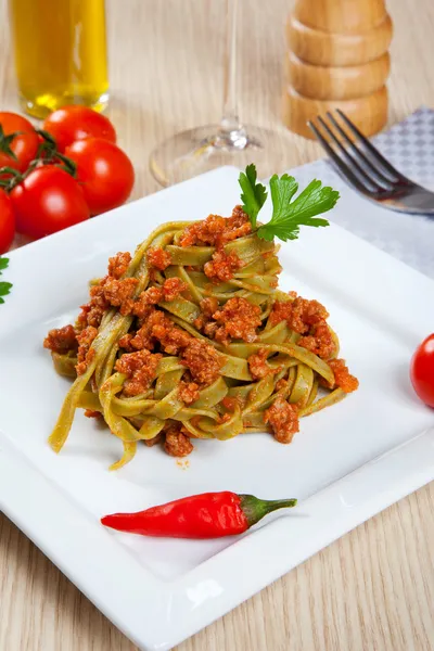 Noodels with meat sauce — Stock Photo, Image