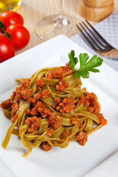 Noodels with meat sauce — Stock Photo, Image