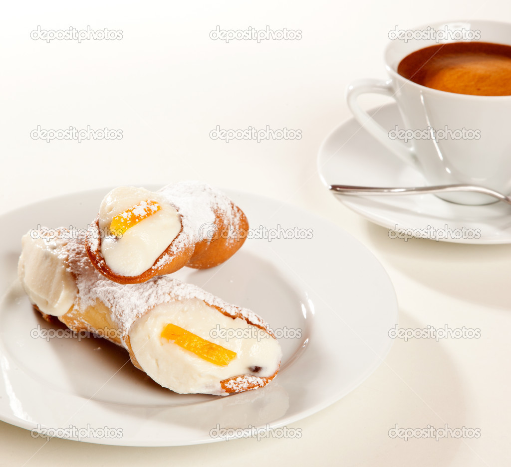 Cannolo with coffee cup