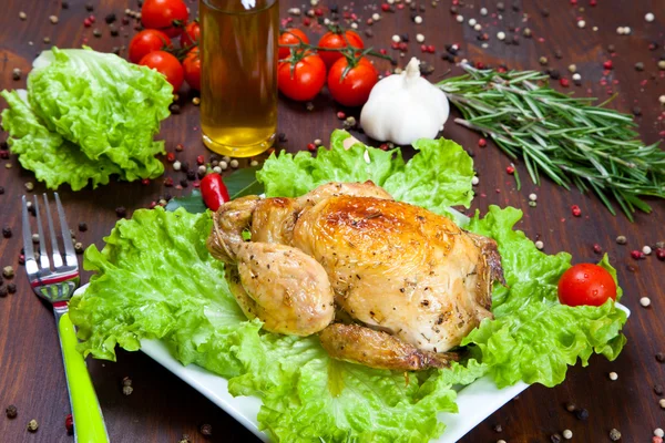 Pollo al horno con ensalada — Foto de Stock