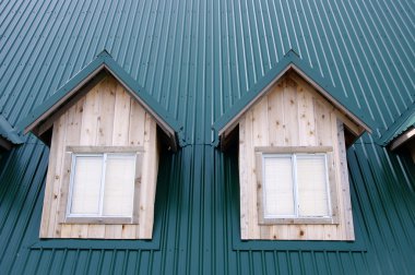yeşil çatı pencereleri ile iki dormer