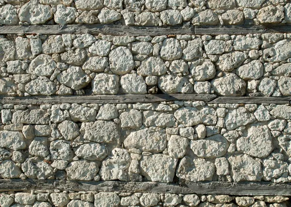 Vieux Mur Pierre Blanche Avec Poutres Bois Gros Plan Dans — Photo