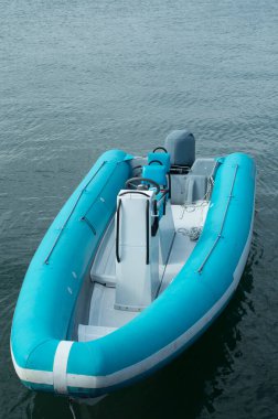 Mavi ve beyaz hakimin teknesi turtaya demirlemiş.