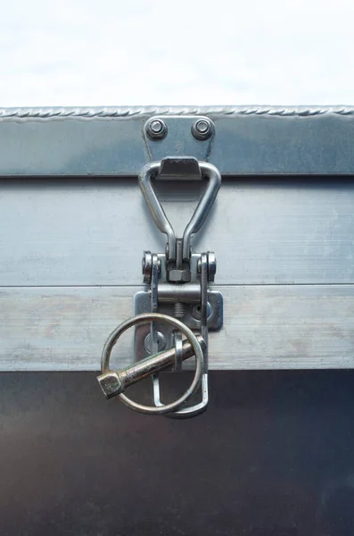 Complex Metal Lock Gate Small Gray Container Closeu — Stock Photo, Image