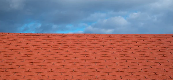 Roof New Red Bitumen Shingles Closeup — Fotografia de Stock