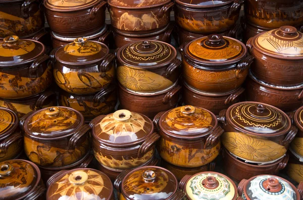 Colorido Tróia Tradicional Pintado Cerâmica Caçarola Pratos Bulgária Europ — Fotografia de Stock