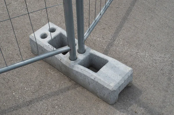Concrete Base Holes Temporary Portable Fences Construction Sites Close — Foto Stock