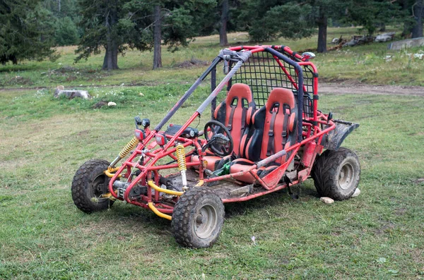 Muddy Red Buggy Tube Frame Meado — Stok fotoğraf