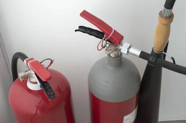 Part Two Red Fire Extinguishers Water Co2 — Foto de Stock