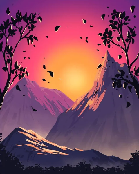 灿烂的落日笼罩着群山 — 图库照片