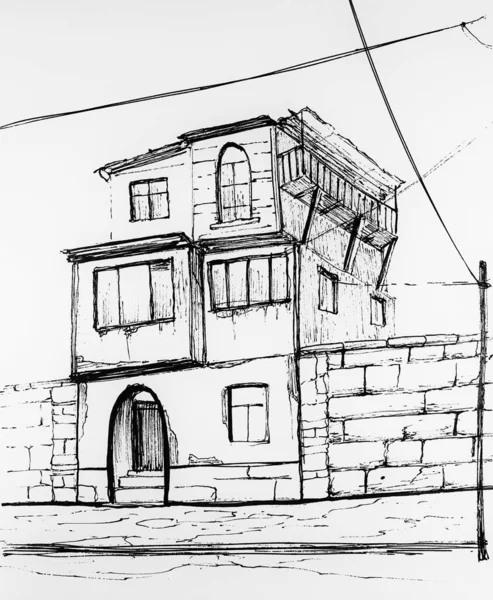 Croquis Une Maison Dans Ville — Photo