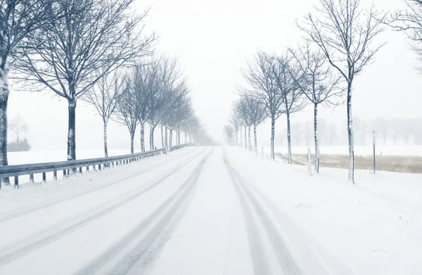 Guida invernale - neve su una strada di campagna — Foto Stock