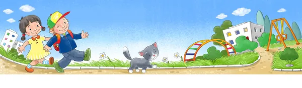 komik yürüyen çocuklar.