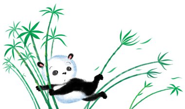 Panda bambu üzerinde atlama