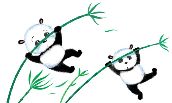 Jumping Panda on bamboo — Stock Photo, Image