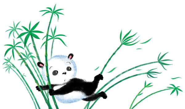 Jumping Panda on bamboo — Stock Photo, Image