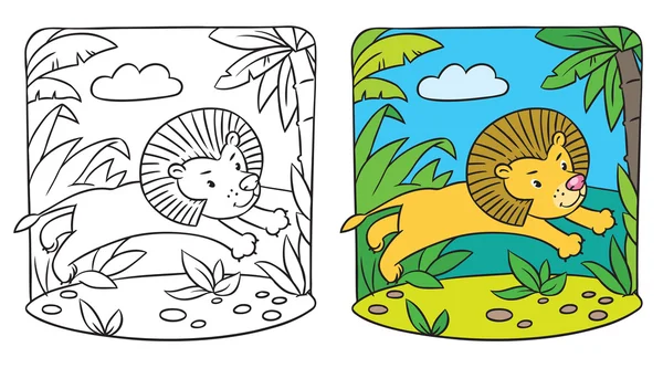 Pequeño libro para colorear león — Vector de stock