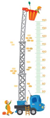 iki komik işçi ve makine ikmal metre duvar (stadiometer)