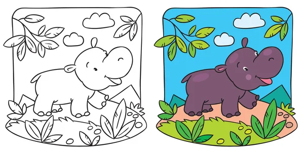 Kleine hippo kleurboek — Stockvector