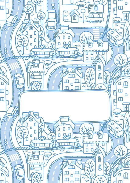 Ευχετήρια κάρτα με μοτίβο πόλη και ένα παράθυρο για κείμενο — Διανυσματικό Αρχείο