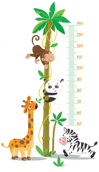 ヤシの木と面白い動物のメートルの壁 — ストックベクタ
