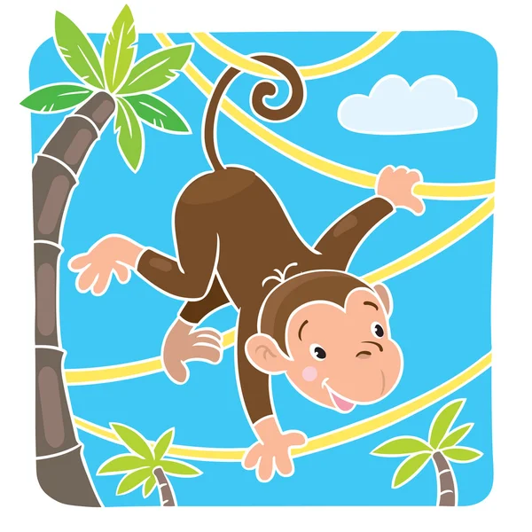 Little funny monkey on lians — Stock Vector