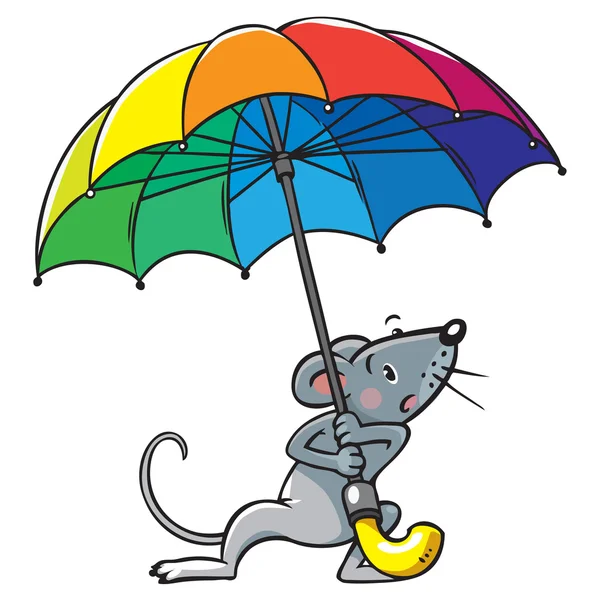 Liten rolig dålig mus med paraply — Stock vektor