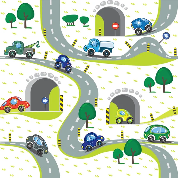 Cars on the road. Seamless pattern. — Stock Vector