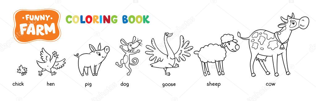 Funny farm animals kids coloring book set