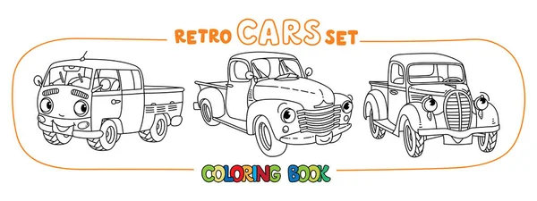 Grappig klein retro pick-up truck auto 's kleurboek — Stockvector