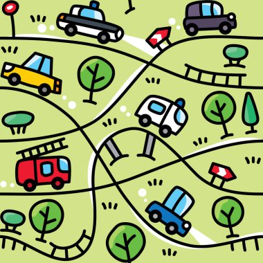Arabalar yolda. Kusursuz vektör deseni.