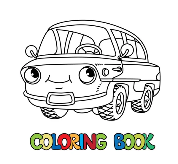 Pequeño coche retro divertido con ojos. Libro para colorear — Archivo Imágenes Vectoriales