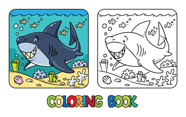 Tiburón Libro Para Colorear Agua Ilustración Vectorial Niños Dibujo Para — Archivo Imágenes Vectoriales