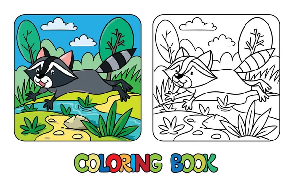 Jumpng Guaxinim Livro Para Colorir Crianças Ilustração Vetorial Colorir Página —  Vetores de Stock