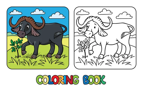Bawół Kolorowanki Obraz Lub Kolorowanki Zabawny Wypas Dzikiego Zwierzęcia Wektor — Wektor stockowy