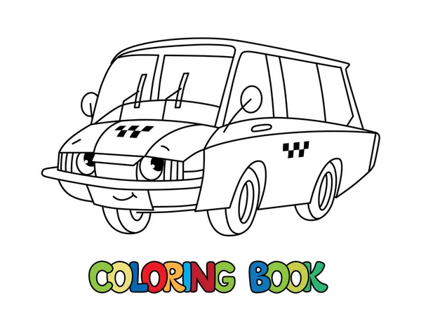 Taksi araba çocuklar için boyama kitabı. Küçük komik vektör göz ve ağız ile sevimli araç. Çocuk illüstrasyon vektör